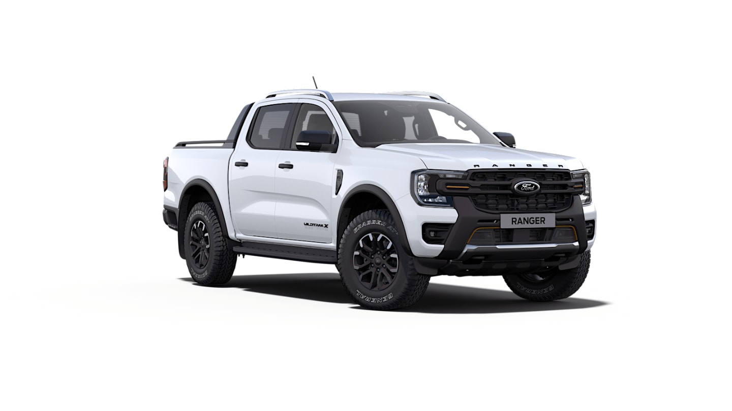 Grey Ford Ranger Wildtrak-X from 3/4 front angle
